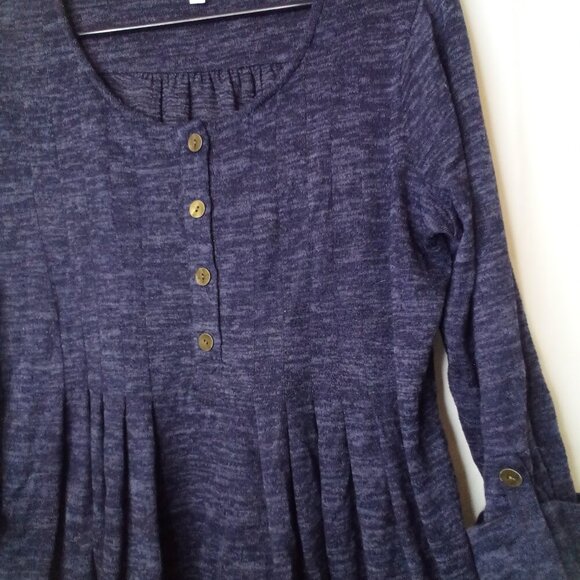 New Directions Shirt Women L Long Roll Tab Sleeve Pleated Top Button Blue - Picture 11 of 16